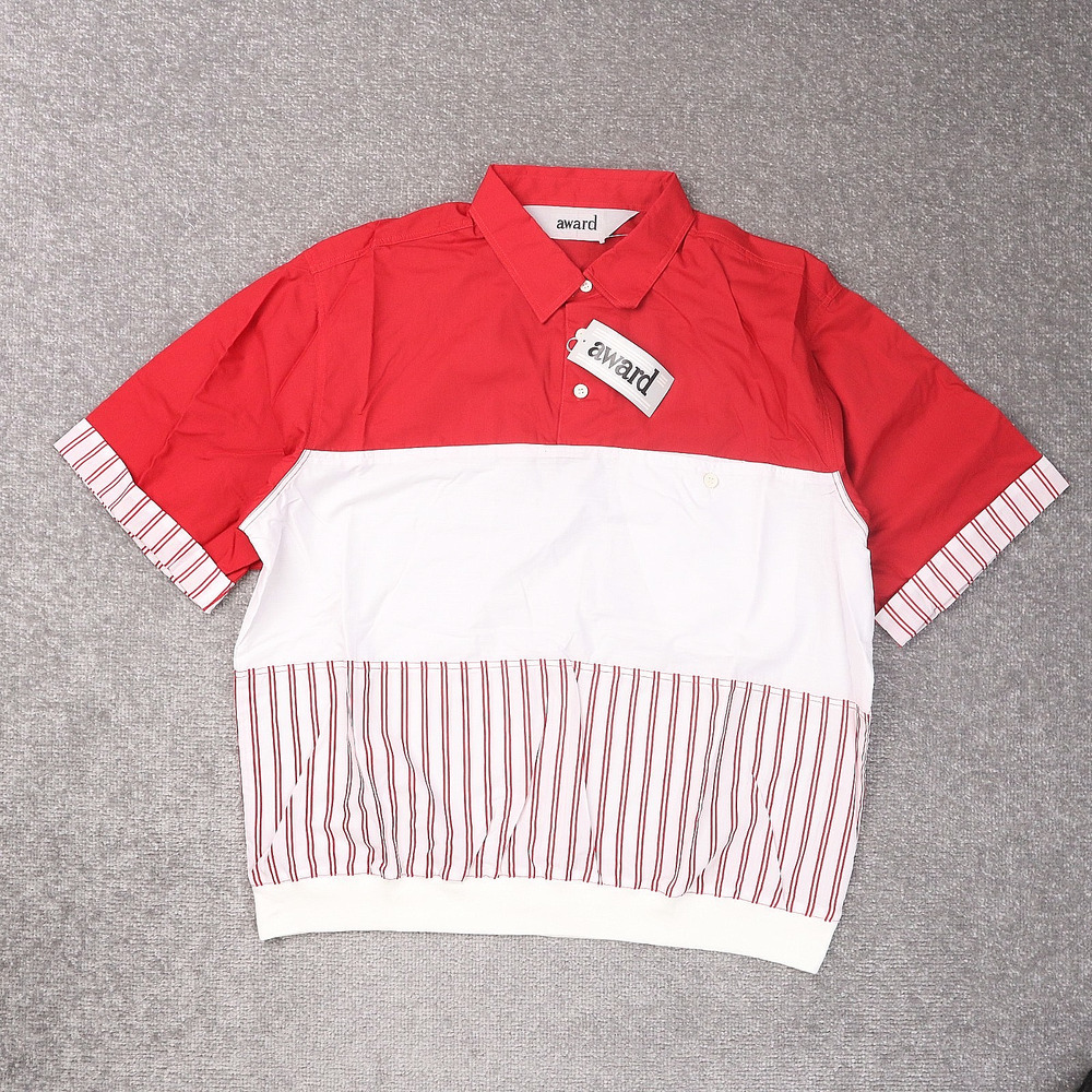 VTG 80s 90s Award Deadstock Large Red White Striped Short Sleeve Collared Shirt
